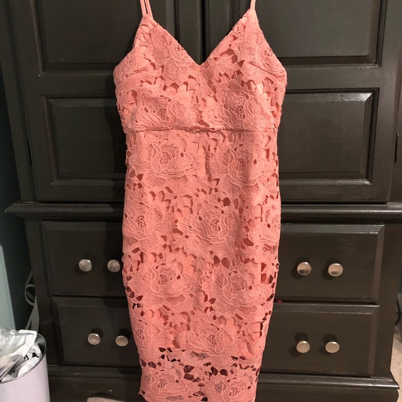 boohoo pink lace dress